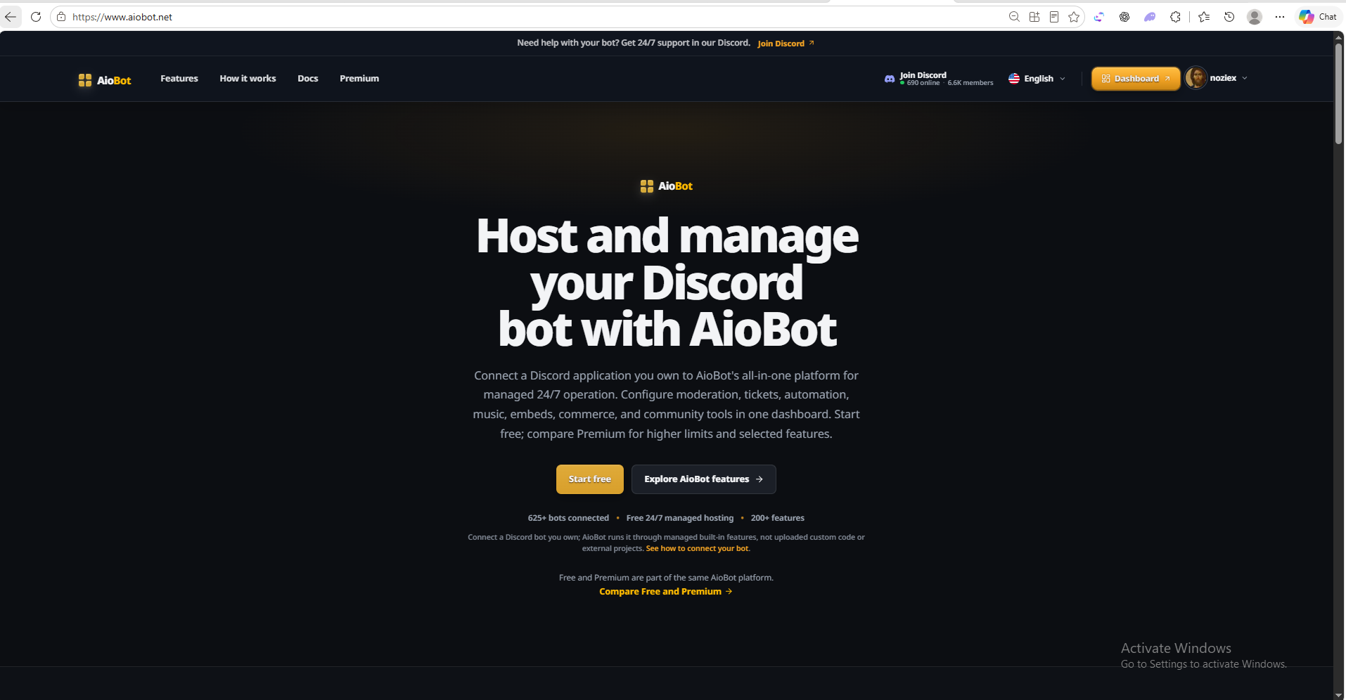 AioBot homepage at aiobot.net