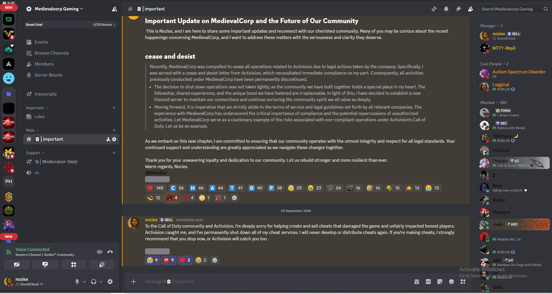 Medievalcorp Gaming Discord community announcement